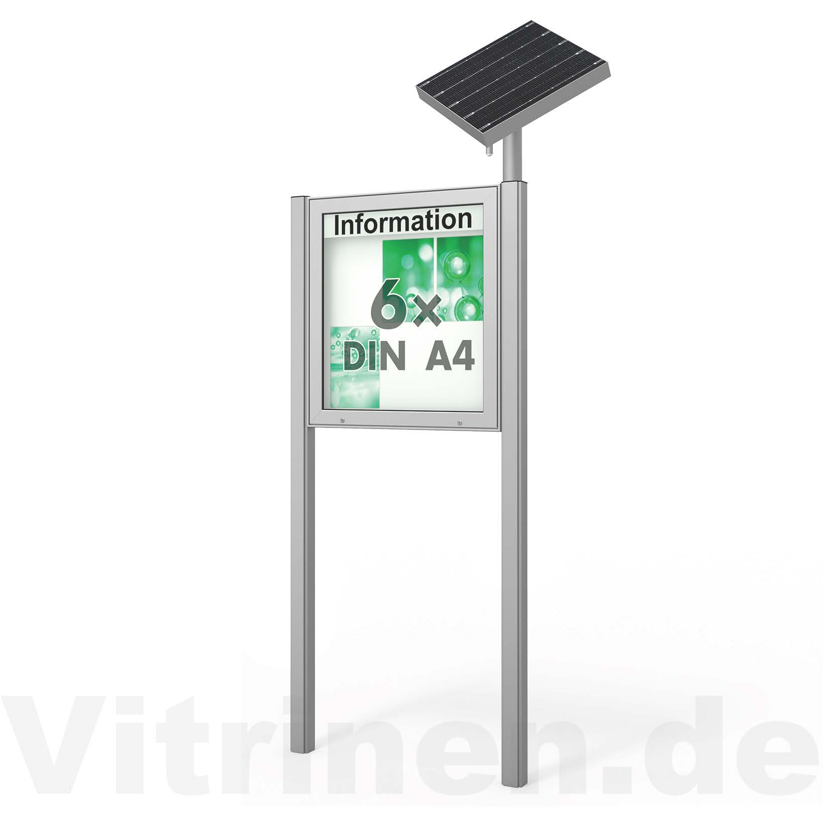 6 x DIN A4 Schaukasten Plenum eckig - der "Klassiker" mit Solar-Modul und Pfosten - Bautiefe 65mm 6 x DIN A4 Schaukasten Plenum eckig - der "Klassiker" mit Solar-Modul und Pfosten - Bautiefe 65mm